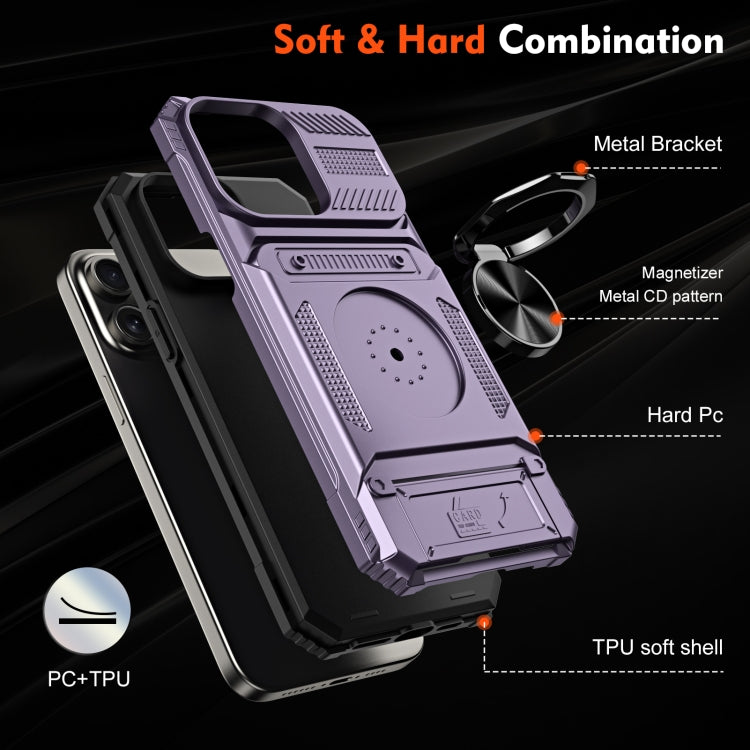 For iPhone 15 Pro Max TPU+PC Shockproof Card Phone Case with Metal Ring Holder(Purple) - HoMEdemic™ 