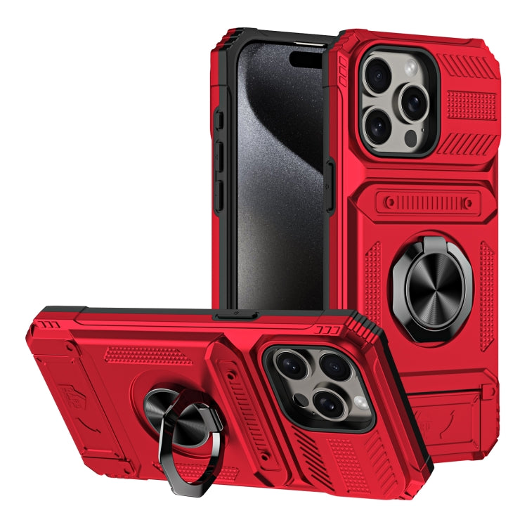 For iPhone 15 Pro Max TPU+PC Shockproof Card Phone Case with Metal Ring Holder(Red) - HoMEdemic™ 