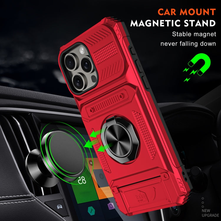 For iPhone 15 Pro Max TPU+PC Shockproof Card Phone Case with Metal Ring Holder(Red) - HoMEdemic™ 