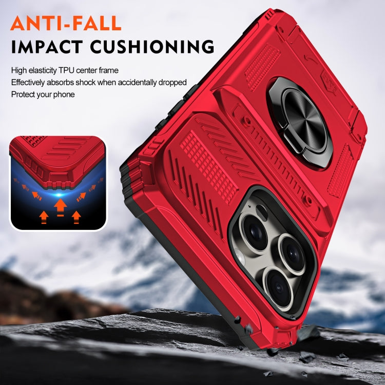 For iPhone 15 Pro Max TPU+PC Shockproof Card Phone Case with Metal Ring Holder(Red) - HoMEdemic™ 