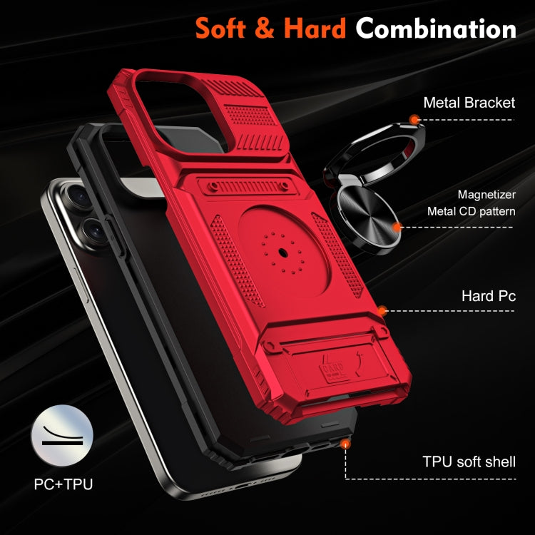For iPhone 15 Pro Max TPU+PC Shockproof Card Phone Case with Metal Ring Holder(Red) - HoMEdemic™ 