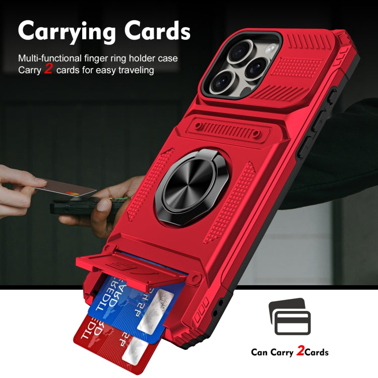 For iPhone 15 Pro Max TPU+PC Shockproof Card Phone Case with Metal Ring Holder(Red) - HoMEdemic™ 