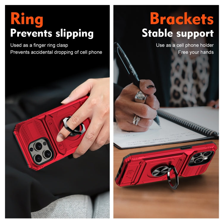 For iPhone 15 Pro Max TPU+PC Shockproof Card Phone Case with Metal Ring Holder(Red) - HoMEdemic™ 