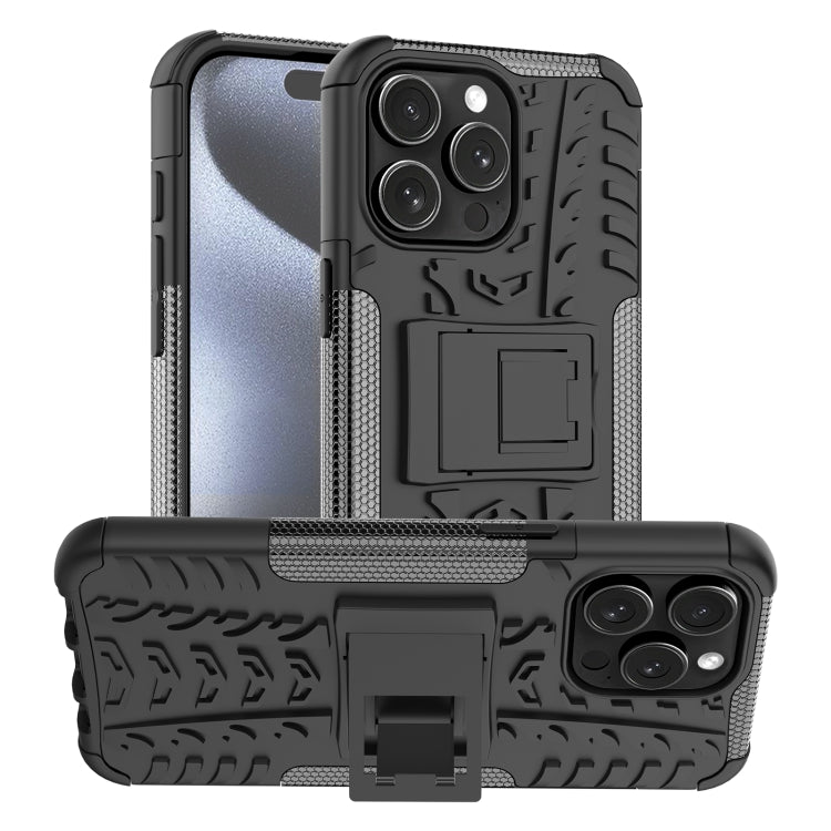 For  iPhone 15 Pro Max Tire Texture TPU + PC Phone Case with Holder(Black) - HoMEdemic™ 