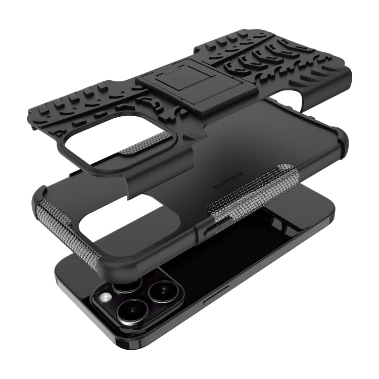 For  iPhone 15 Pro Max Tire Texture TPU + PC Phone Case with Holder(Black) - HoMEdemic™ 
