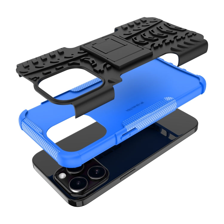For  iPhone 15 Pro Max Tire Texture TPU + PC Phone Case with Holder(Blue) - HoMEdemic™ 