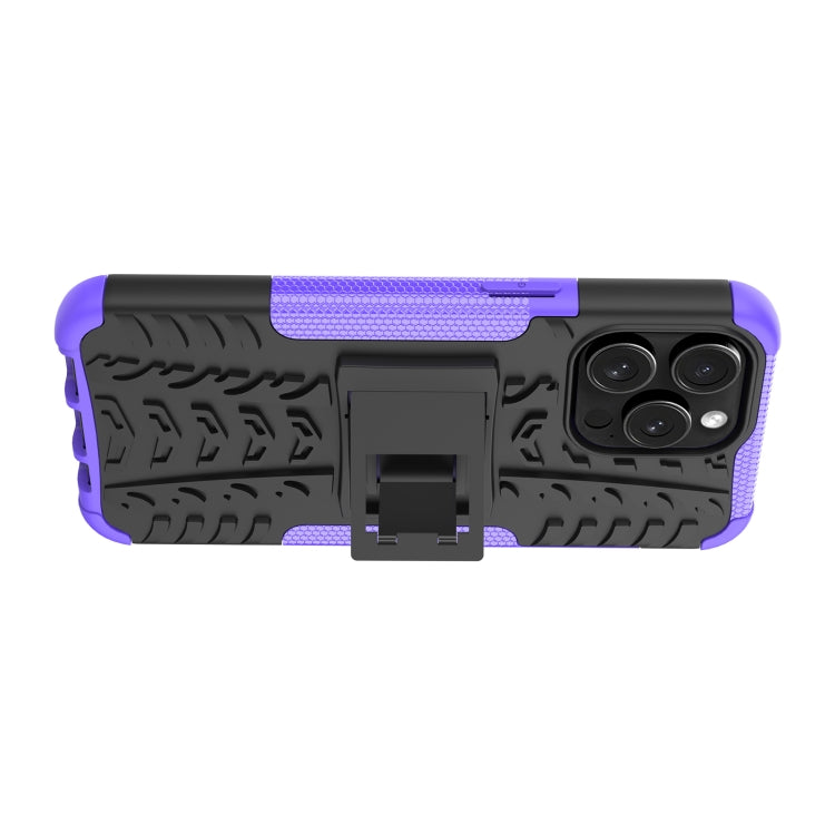 For  iPhone 15 Pro Max Tire Texture TPU + PC Phone Case with Holder(Purple) - HoMEdemic™ 