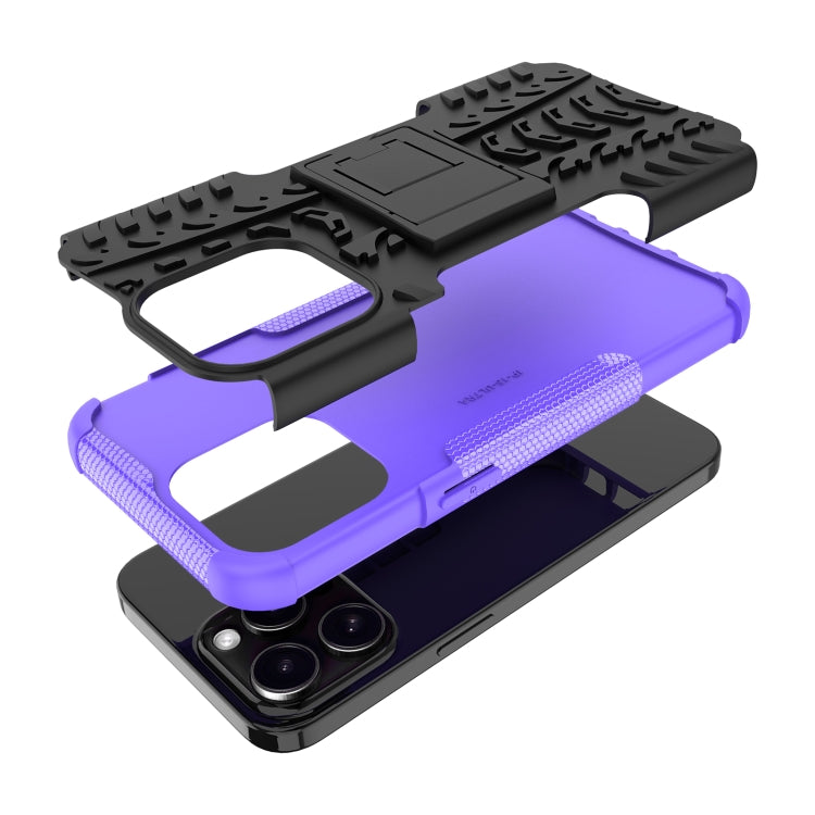 For  iPhone 15 Pro Max Tire Texture TPU + PC Phone Case with Holder(Purple) - HoMEdemic™ 