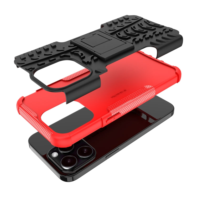 For  iPhone 15 Pro Max Tire Texture TPU + PC Phone Case with Holder(Red) - HoMEdemic™ 