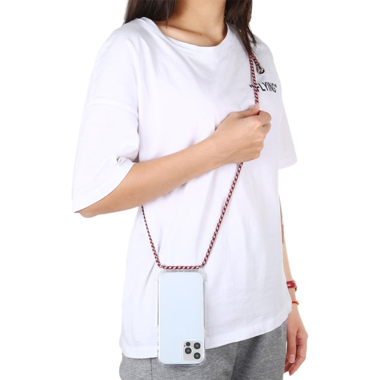 For iPhone 15 Pro Max Transparent Acrylic Airbag Shockproof Phone Protective Case with Lanyard(Claret) - HoMEdemic™ 