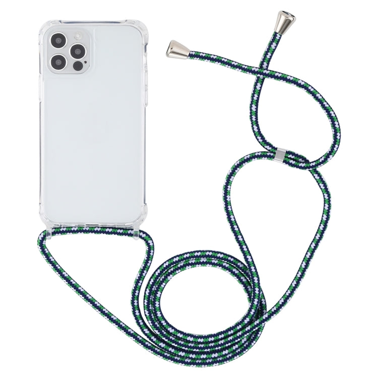 For iPhone 15 Pro Max Transparent Acrylic Airbag Shockproof Phone Protective Case with Lanyard(Green White Blue) - HoMEdemic™ 