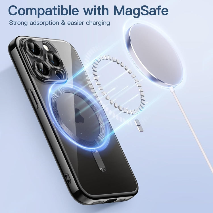 For iPhone 15 Pro Max Transparent Electroplated Magsafe Magnetic TPU Phone Case(Black) - HoMEdemic™ 