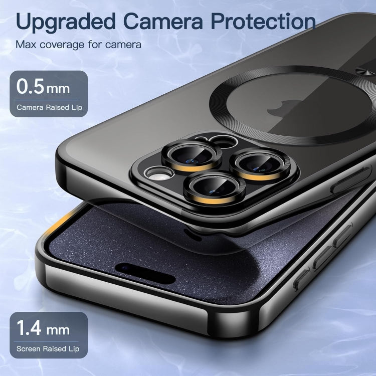For iPhone 15 Pro Max Transparent Electroplated Magsafe Magnetic TPU Phone Case(Black) - HoMEdemic™ 