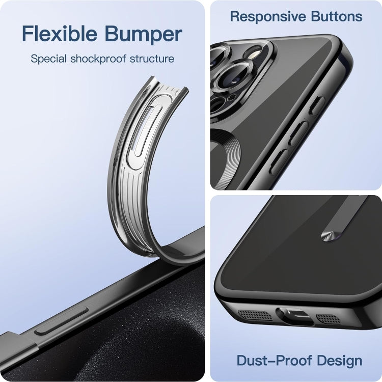 For iPhone 15 Pro Max Transparent Electroplated Magsafe Magnetic TPU Phone Case(Black) - HoMEdemic™ 