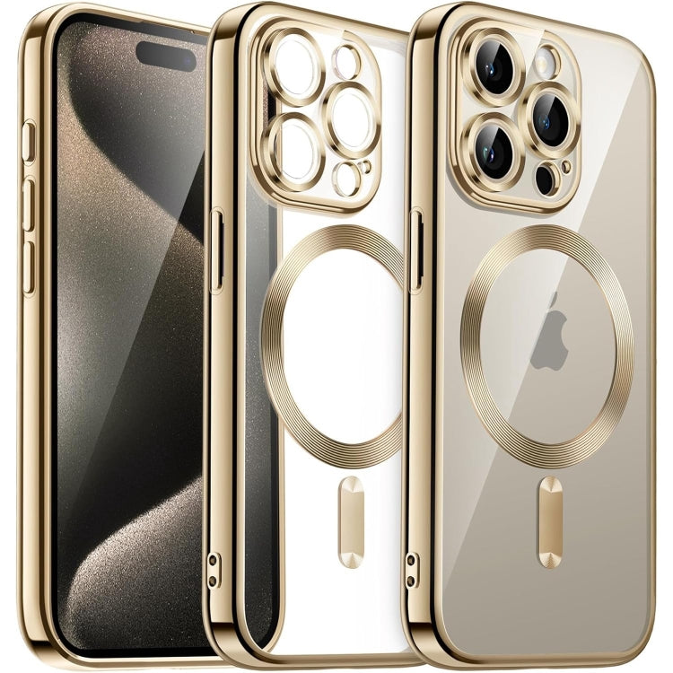 For iPhone 15 Pro Max Transparent Electroplated Magsafe Magnetic TPU Phone Case(Gold) - HoMEdemic™ 