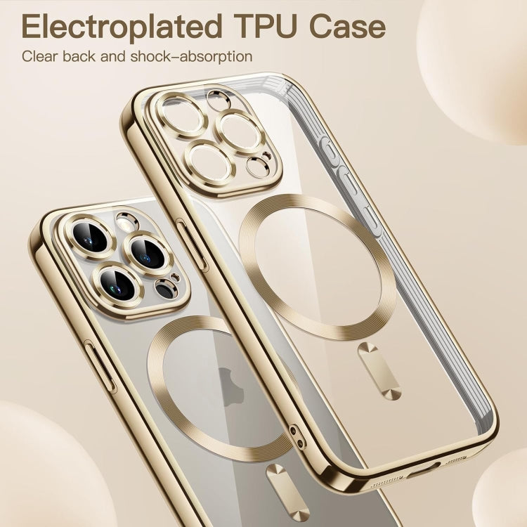 For iPhone 15 Pro Max Transparent Electroplated Magsafe Magnetic TPU Phone Case(Gold) - HoMEdemic™ 