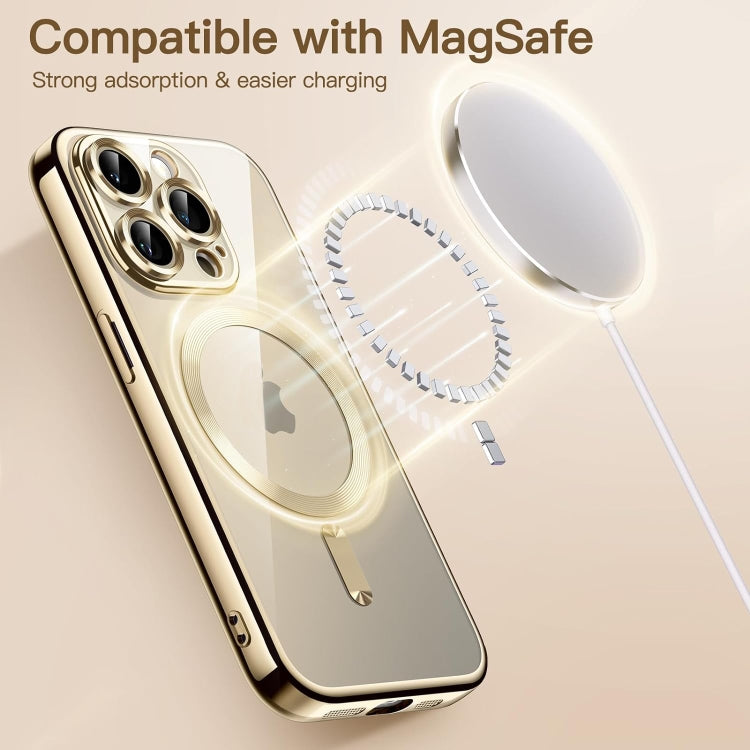 For iPhone 15 Pro Max Transparent Electroplated Magsafe Magnetic TPU Phone Case(Gold) - HoMEdemic™ 