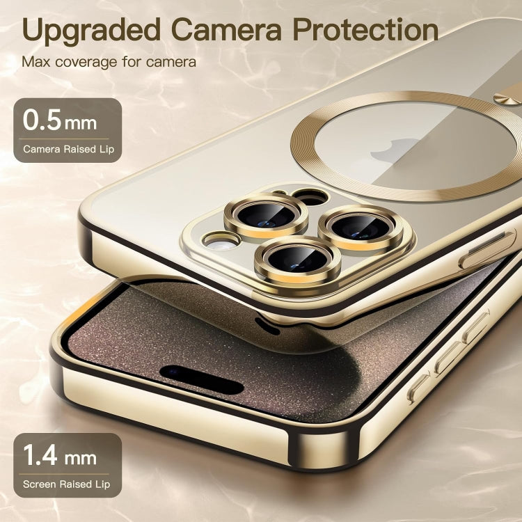 For iPhone 15 Pro Max Transparent Electroplated Magsafe Magnetic TPU Phone Case(Gold) - HoMEdemic™ 