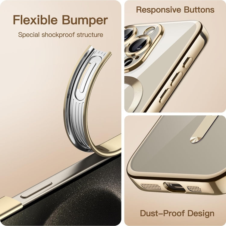 For iPhone 15 Pro Max Transparent Electroplated Magsafe Magnetic TPU Phone Case(Gold) - HoMEdemic™ 