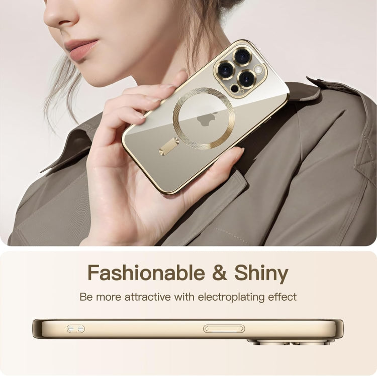 For iPhone 15 Pro Max Transparent Electroplated Magsafe Magnetic TPU Phone Case(Gold) - HoMEdemic™ 