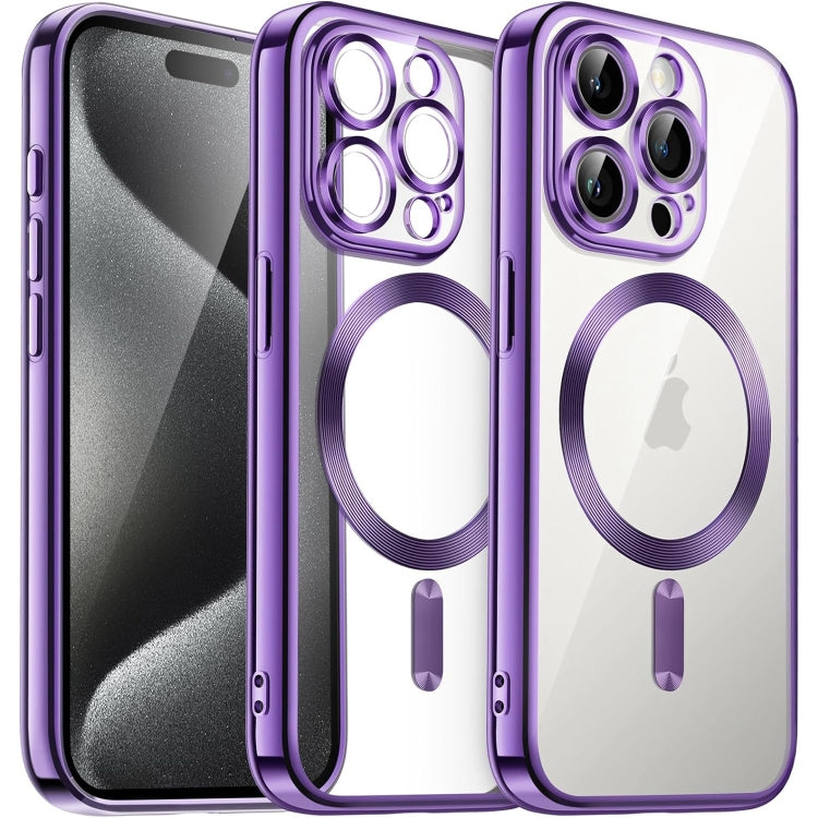 For iPhone 15 Pro Max Transparent Electroplated Magsafe Magnetic TPU Phone Case(Purple) - HoMEdemic™ 