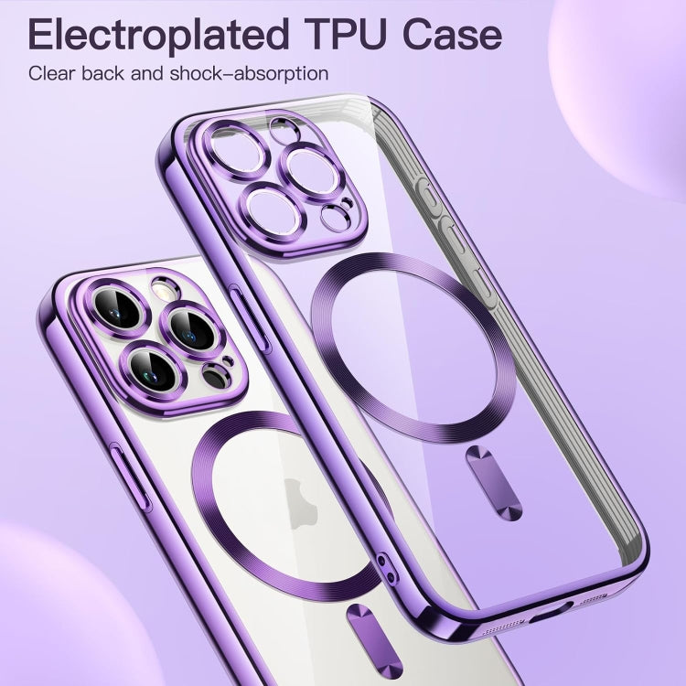 For iPhone 15 Pro Max Transparent Electroplated Magsafe Magnetic TPU Phone Case(Purple) - HoMEdemic™ 