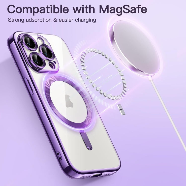 For iPhone 15 Pro Max Transparent Electroplated Magsafe Magnetic TPU Phone Case(Purple) - HoMEdemic™ 