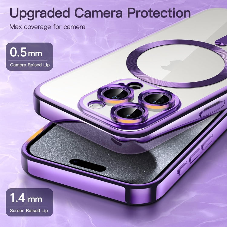 For iPhone 15 Pro Max Transparent Electroplated Magsafe Magnetic TPU Phone Case(Purple) - HoMEdemic™ 