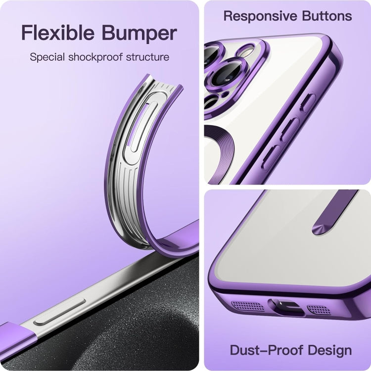 For iPhone 15 Pro Max Transparent Electroplated Magsafe Magnetic TPU Phone Case(Purple) - HoMEdemic™ 