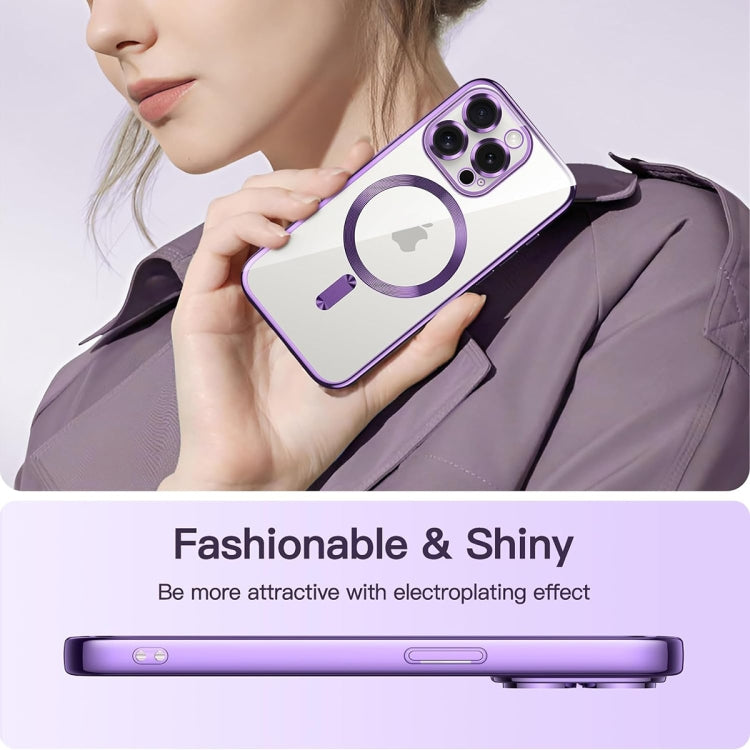 For iPhone 15 Pro Max Transparent Electroplated Magsafe Magnetic TPU Phone Case(Purple) - HoMEdemic™ 