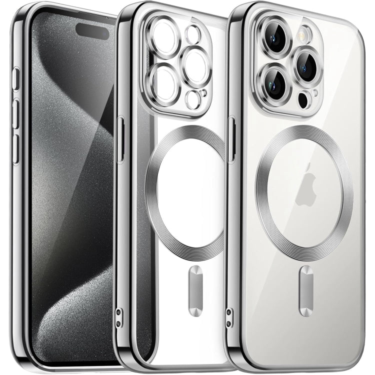 For iPhone 15 Pro Max Transparent Electroplated Magsafe Magnetic TPU Phone Case(Silver) - HoMEdemic™ 