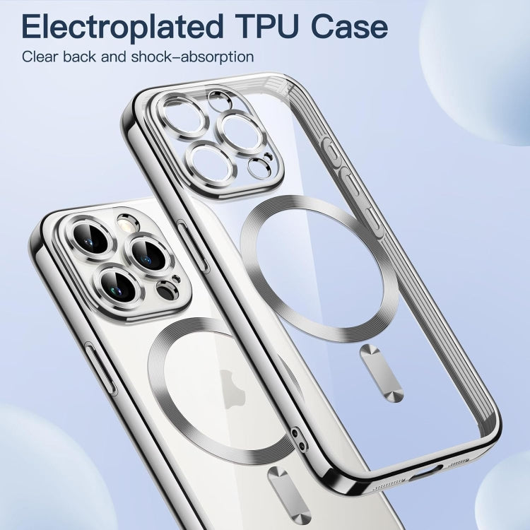 For iPhone 15 Pro Max Transparent Electroplated Magsafe Magnetic TPU Phone Case(Silver) - HoMEdemic™ 