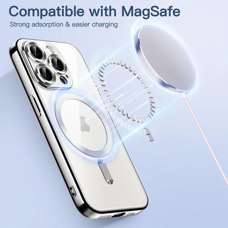 For iPhone 15 Pro Max Transparent Electroplated Magsafe Magnetic TPU Phone Case(Silver) - HoMEdemic™ 