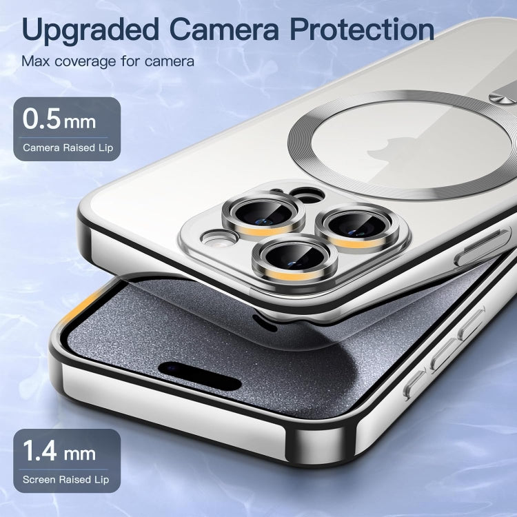 For iPhone 15 Pro Max Transparent Electroplated Magsafe Magnetic TPU Phone Case(Silver) - HoMEdemic™ 