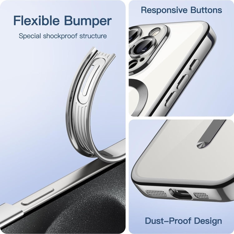 For iPhone 15 Pro Max Transparent Electroplated Magsafe Magnetic TPU Phone Case(Silver) - HoMEdemic™ 