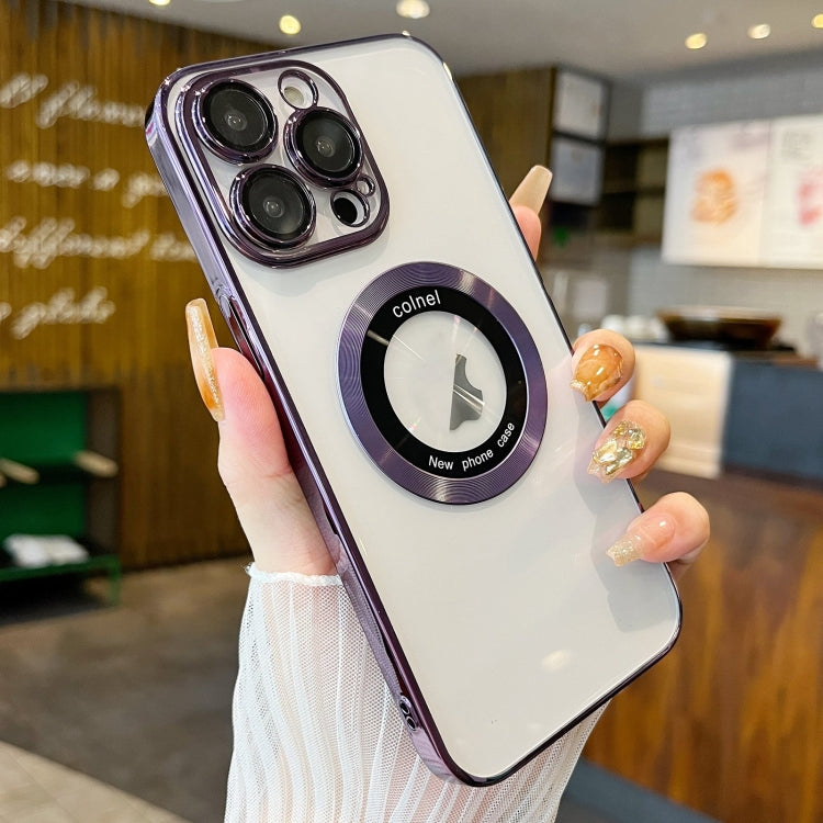 For iPhone 15 Pro Max Transparent Electroplated PC MagSafe Phone Case(Purple) - HoMEdemic™ 