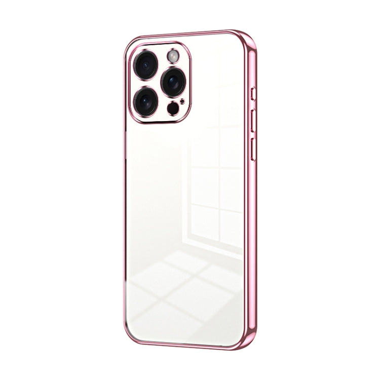 For iPhone 15 Pro Max Transparent Plating Fine Hole Phone Case(Pink) - HoMEdemic™ 