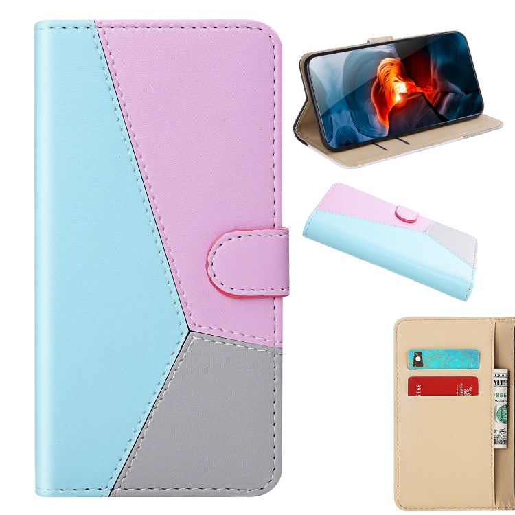 For iPhone 15 Pro Max Tricolor Stitching Horizontal Flip Leather Phone Case(Blue) - HoMEdemic™ 
