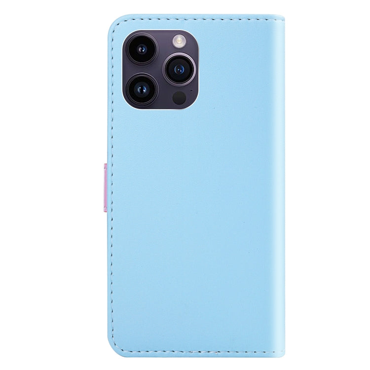 For iPhone 15 Pro Max Tricolor Stitching Horizontal Flip Leather Phone Case(Blue) - HoMEdemic™ 