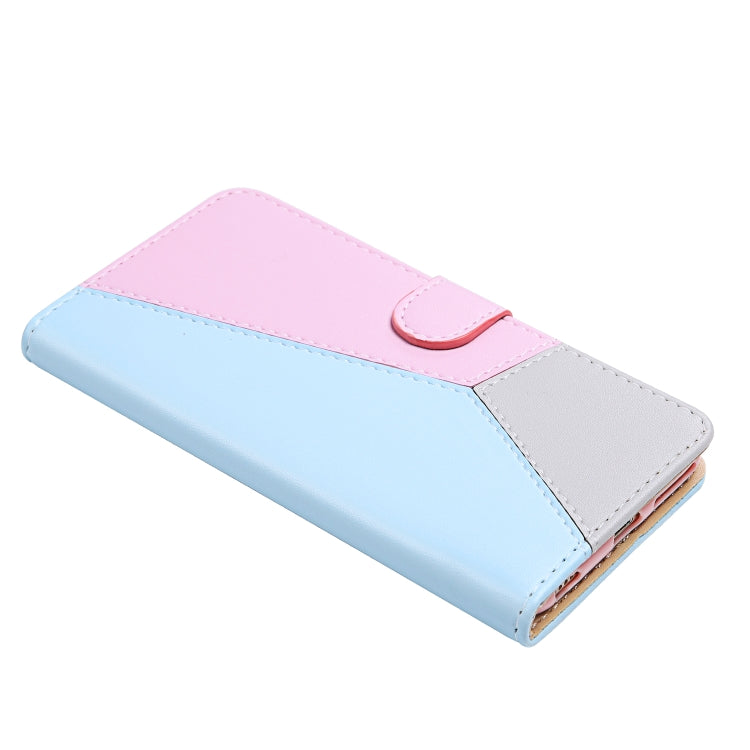 For iPhone 15 Pro Max Tricolor Stitching Horizontal Flip Leather Phone Case(Blue) - HoMEdemic™ 
