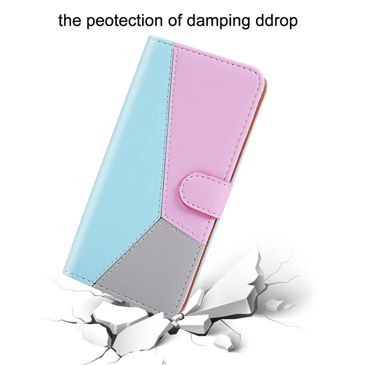 For iPhone 15 Pro Max Tricolor Stitching Horizontal Flip Leather Phone Case(Blue) - HoMEdemic™ 