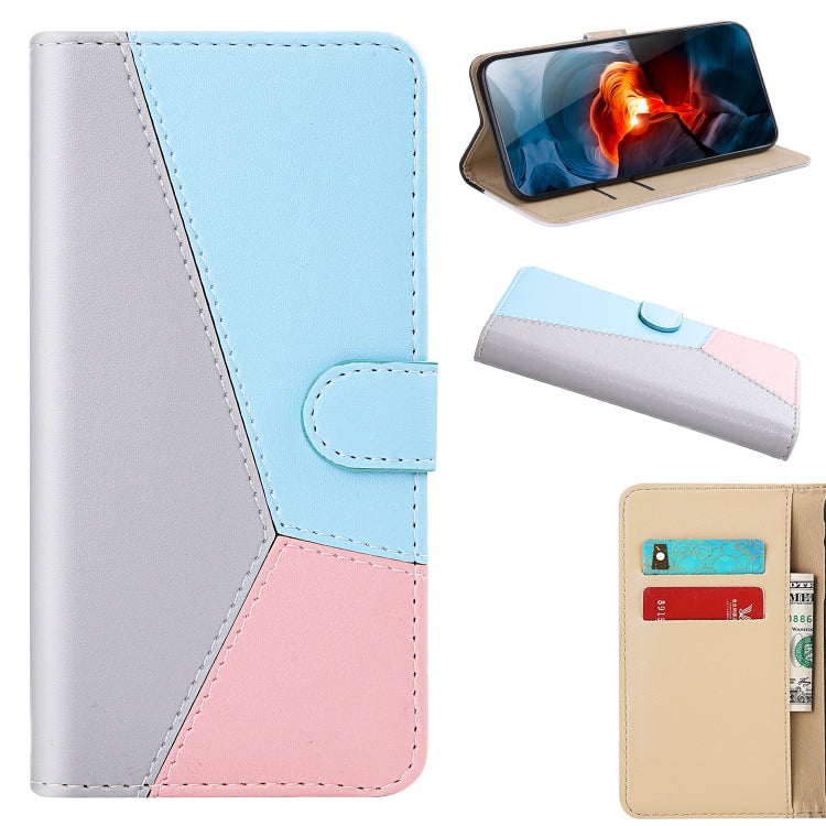 For iPhone 15 Pro Max Tricolor Stitching Horizontal Flip Leather Phone Case(Grey) - HoMEdemic™ 
