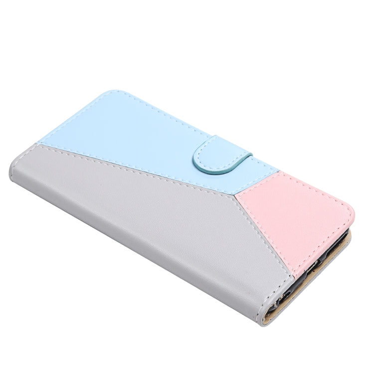 For iPhone 15 Pro Max Tricolor Stitching Horizontal Flip Leather Phone Case(Grey) - HoMEdemic™ 