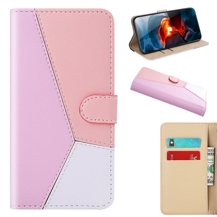 For iPhone 15 Pro Max Tricolor Stitching Horizontal Flip Leather Phone Case(Pink) - HoMEdemic™ 