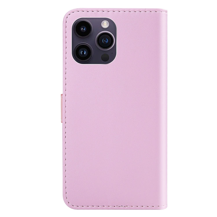 For iPhone 15 Pro Max Tricolor Stitching Horizontal Flip Leather Phone Case(Pink) - HoMEdemic™ 