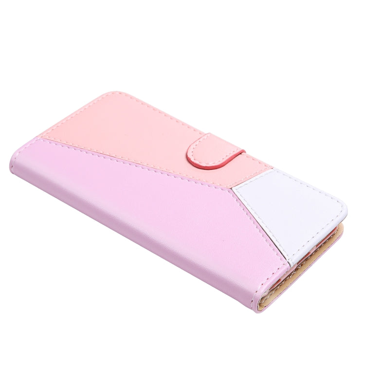 For iPhone 15 Pro Max Tricolor Stitching Horizontal Flip Leather Phone Case(Pink) - HoMEdemic™ 