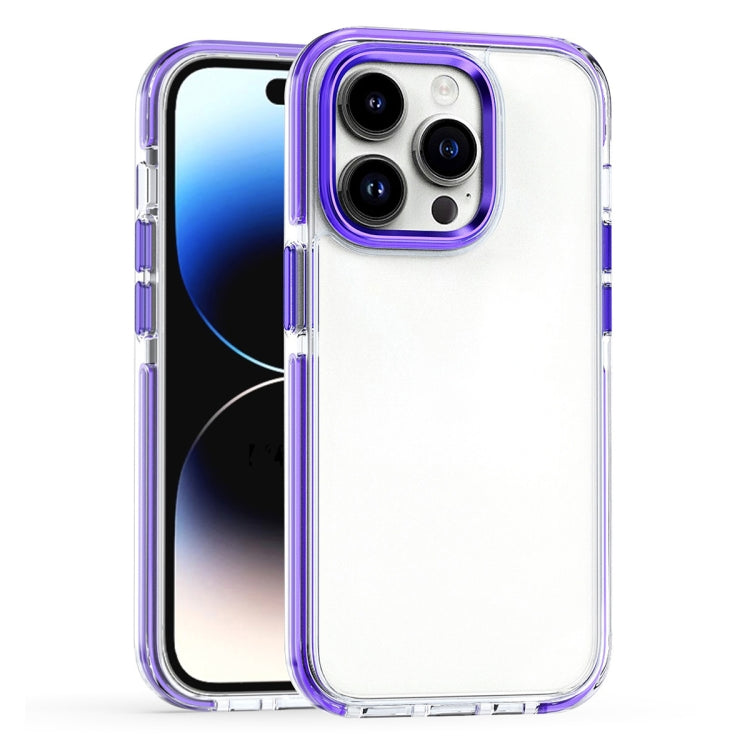 For iPhone 15 Pro Max Two-color TPU Transparent PC Shockproof Phone Case(Purple) - HoMEdemic™ 