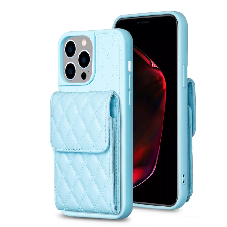 For iPhone 15 Pro Max Vertical Wallet Rhombic Leather Phone Case(Blue) - HoMEdemic™ 