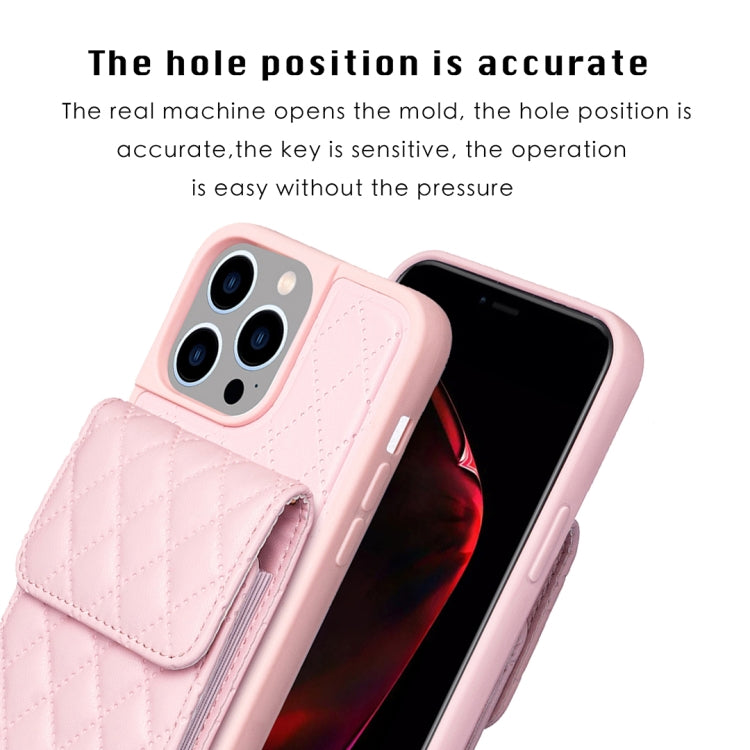 For iPhone 15 Pro Max Vertical Wallet Rhombic Leather Phone Case(Pink) - HoMEdemic™ 