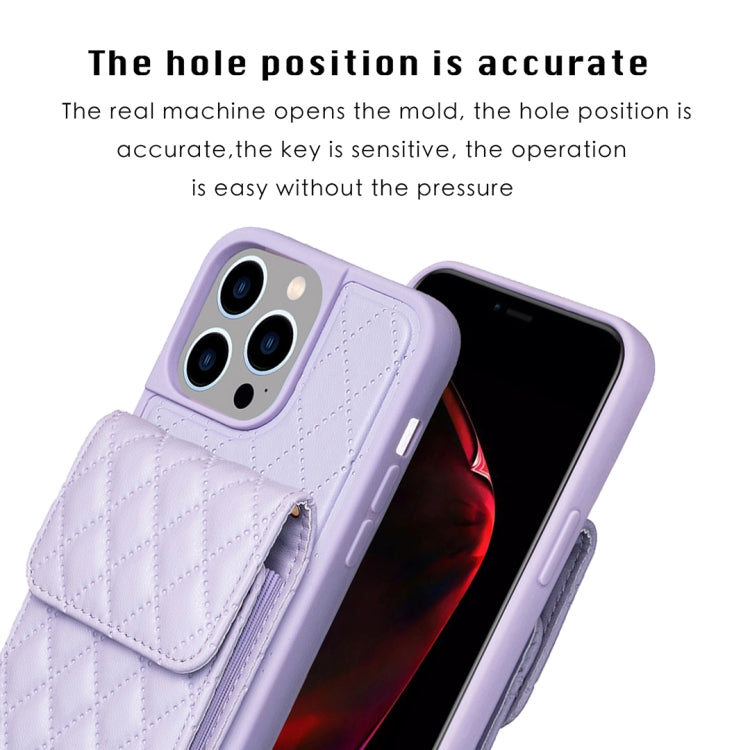 For iPhone 15 Pro Max Vertical Wallet Rhombic Leather Phone Case(Purple) - HoMEdemic™ 